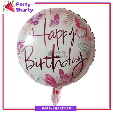 18inch Butterfly Design Happy Birthday Round Shaped Foil Balloon For Birthday Party Decoration and Celebration